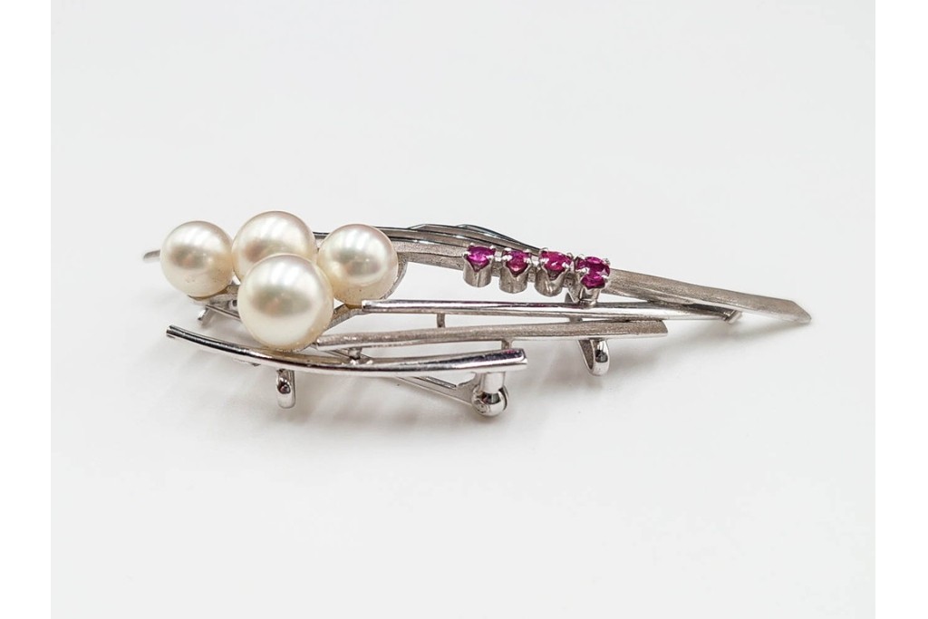 K14WG(14金ホワイトゴールド)　真珠(パール)　ブローチとしても使える帯留　(R-085948)