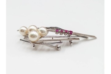K14WG(14金ホワイトゴールド)　真珠(パール)　ブローチとしても使える帯留　(R-085948)