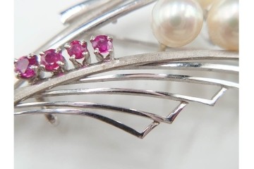 K14WG(14金ホワイトゴールド)　真珠(パール)　ブローチとしても使える帯留　(R-085948)