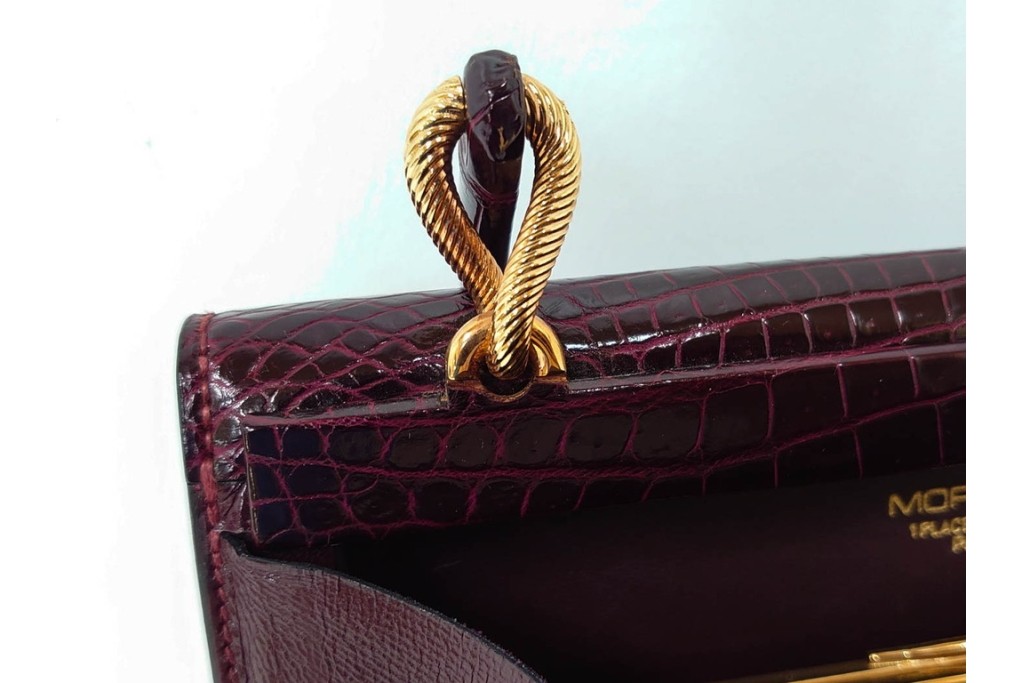フランス　MORABITO(モラビト)　ヴァンドーム　クロコダイルレザー　艶やかな質感が際立つハンドバッグ　(R-085949)
