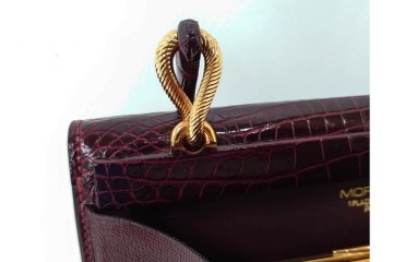 フランス　MORABITO(モラビト)　ヴァンドーム　クロコダイルレザー　艶やかな質感が際立つハンドバッグ　(R-085949)