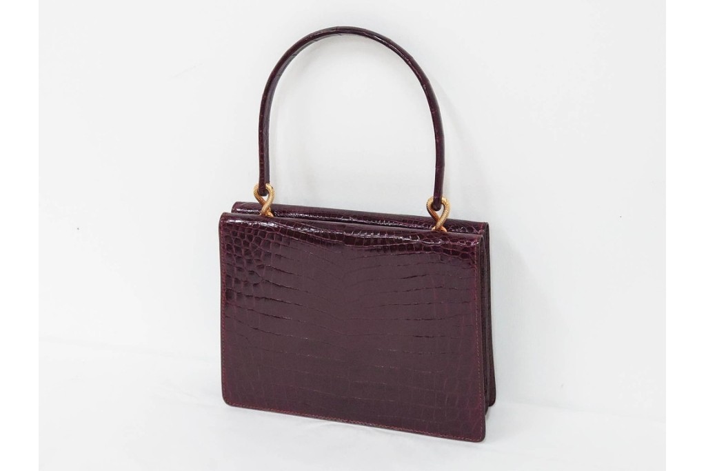 フランス　MORABITO(モラビト)　ヴァンドーム　クロコダイルレザー　艶やかな質感が際立つハンドバッグ　(R-085949)