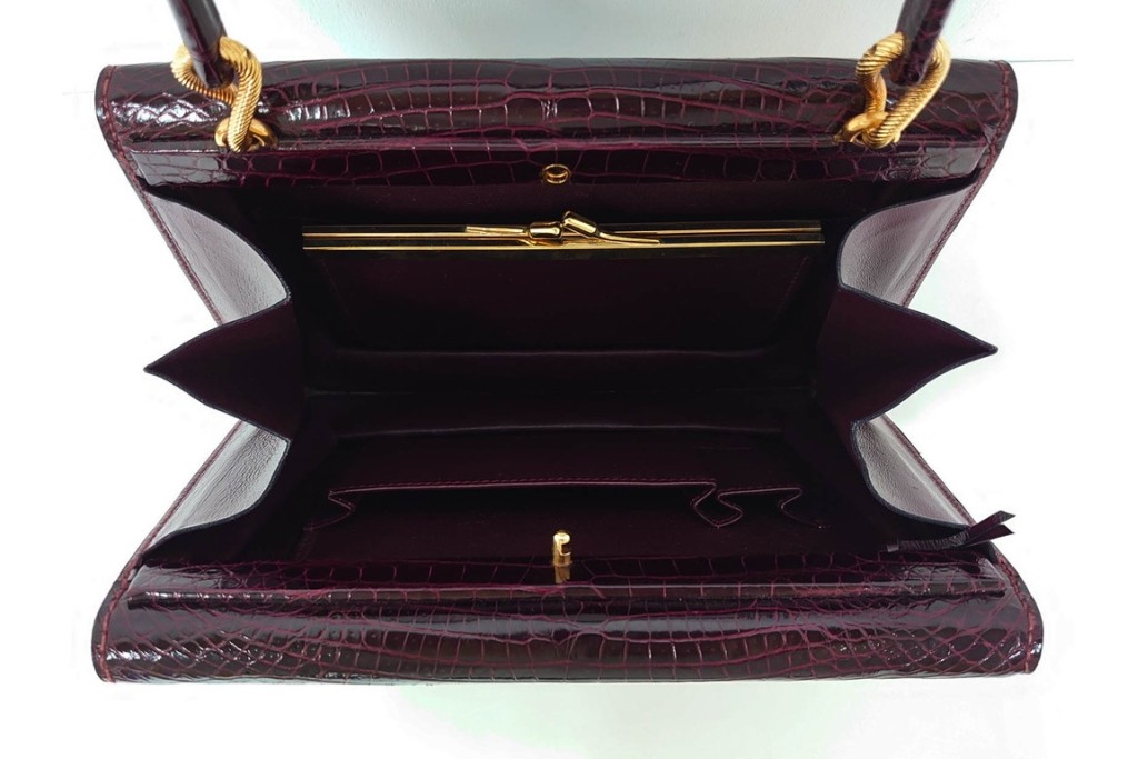 フランス　MORABITO(モラビト)　ヴァンドーム　クロコダイルレザー　艶やかな質感が際立つハンドバッグ　(R-085949)