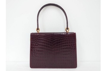 フランス　MORABITO(モラビト)　ヴァンドーム　クロコダイルレザー　艶やかな質感が際立つハンドバッグ　(R-085949)