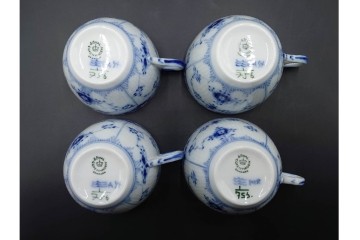 デンマーク製　ROYAL COPENHAGEN(ロイヤルコペンハーゲン)　ブルーフルーテッド ハーフレース　コーヒーカップ&ソーサー5客セット　定価(5客合計)約13万7千円　(R-085954)