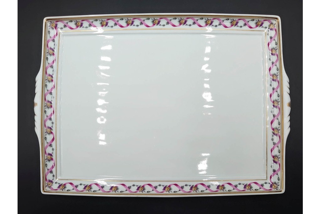 イタリア製　Richard Ginori(リチャードジノリ)　インペロジュリエッタ　ピンクリボンと花模様が優雅なティーポット・クリーマー・シュガーポット・トレーのセット　(R-085959)