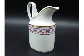 イタリア製　Richard Ginori(リチャードジノリ)　インペロジュリエッタ　ピンクリボンと花模様が優雅なティーポット・クリーマー・シュガーポット・トレーのセット　(R-085959)