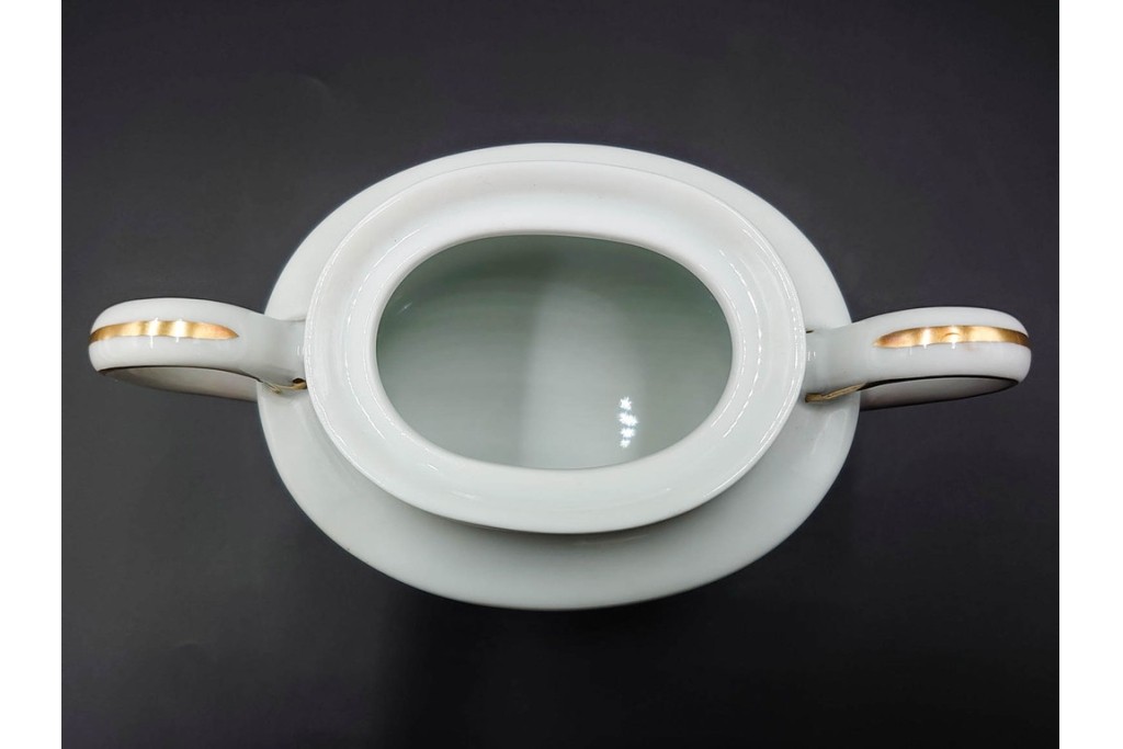 イタリア製　Richard Ginori(リチャードジノリ)　インペロジュリエッタ　ピンクリボンと花模様が優雅なティーポット・クリーマー・シュガーポット・トレーのセット　(R-085959)