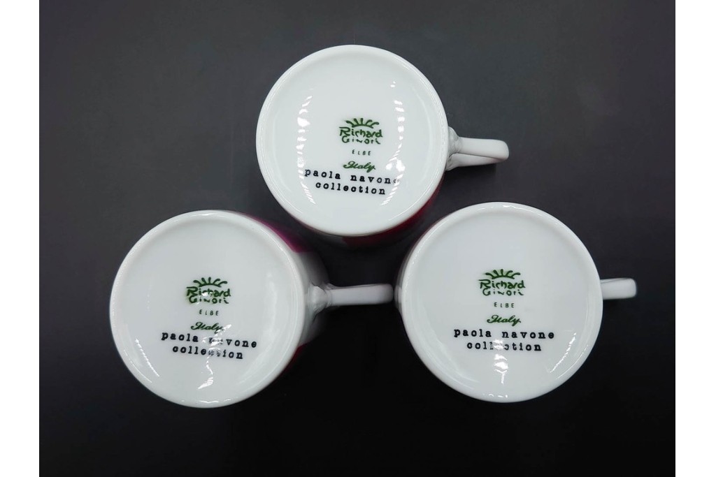 イタリア製　Richard Ginori(リチャードジノリ)　Paola Navone(パオラ・ナヴォーネ)　色彩豊かな筆致文様のトリオ4客セット　(R-085960)