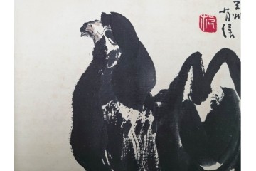 真作　中国　サイン付き　范有信(範有信)　色紙に描かれた水墨画の駱駝図2点セット　(R-085962)