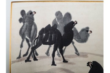 真作　中国　サイン付き　范有信(範有信)　色紙に描かれた水墨画の駱駝図2点セット　(R-085962)