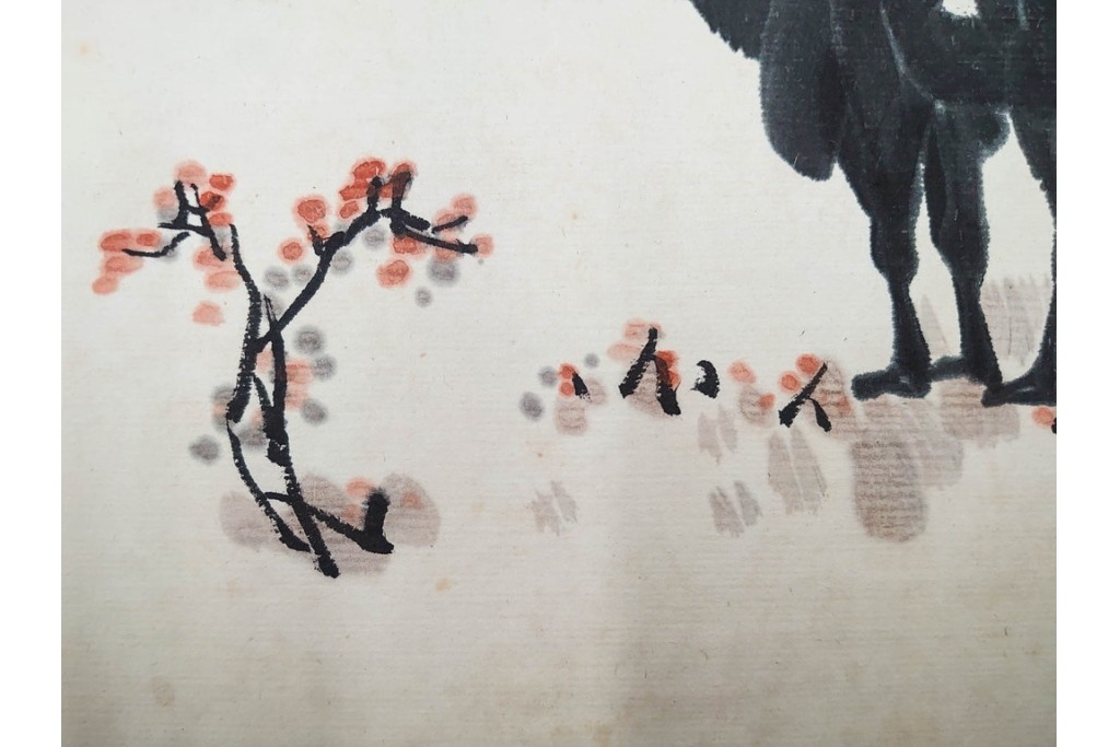 真作　中国　サイン付き　范有信(範有信)　色紙に描かれた水墨画の駱駝図2点セット　(R-085962)