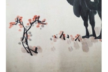 真作　中国　サイン付き　范有信(範有信)　色紙に描かれた水墨画の駱駝図2点セット　(R-085962)