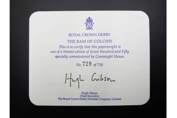 イギリス　ROYAL CROWN DERBY(ロイヤルクラウンダービー)　750個限定　金彩が華やかな羊とマーシュフロッグのペーパーウェイト2点セット　外箱付き　(R-085969)