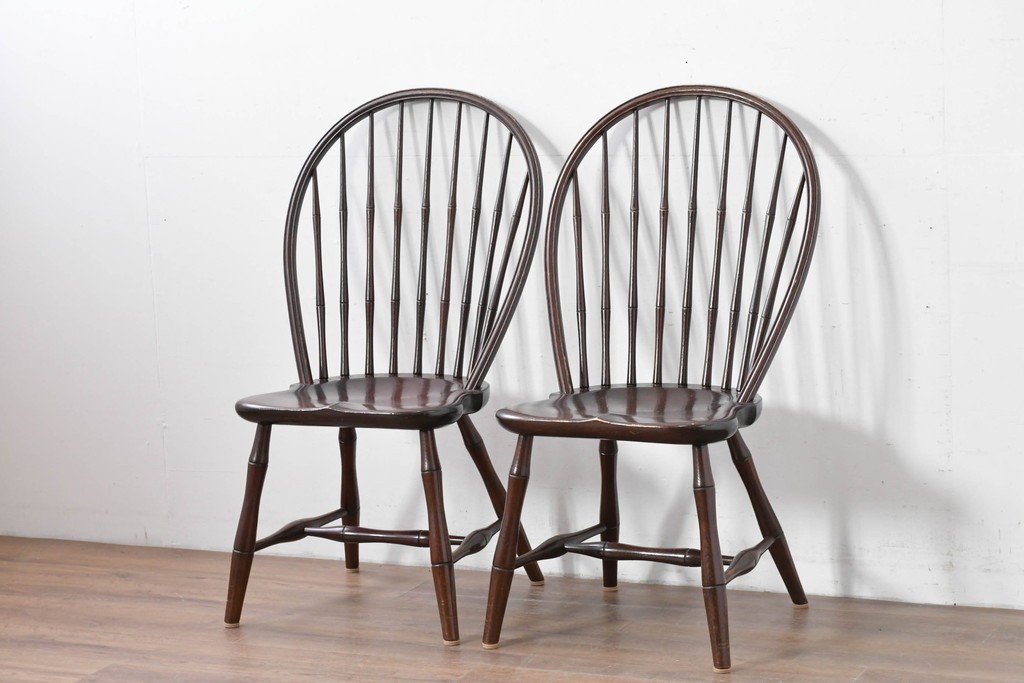 中古　松本民芸家具　竹節を思わせる挽物の造形が特徴的なループバックチェア(I)2脚セット　定価(2脚合計)約32万円　(R-085985)