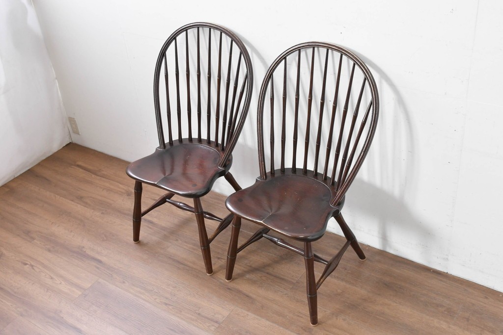 中古　松本民芸家具　竹節を思わせる挽物の造形が特徴的なループバックチェア(I)2脚セット　定価(2脚合計)約32万円　(R-085985)