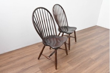 中古　松本民芸家具　竹節を思わせる挽物の造形が特徴的なループバックチェア(I)2脚セット　定価(2脚合計)約32万円　(R-085985)