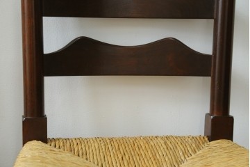 中古　松本民芸家具　ラッシ座面　波打つ背板が特徴の#22型ラダーバックチェア4脚セット　定価(4脚合計)約64万円　(R-085986)