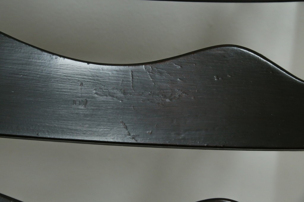 中古　松本民芸家具　ラッシ座面　波打つ背板が特徴の#22型ラダーバックチェア4脚セット　定価(4脚合計)約64万円　(R-085986)