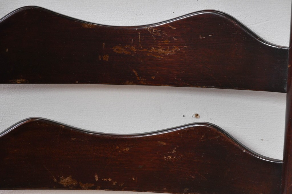 中古　松本民芸家具　ラッシ座面　波打つ背板が特徴の#22型ラダーバックチェア4脚セット　定価(4脚合計)約64万円　(R-085986)