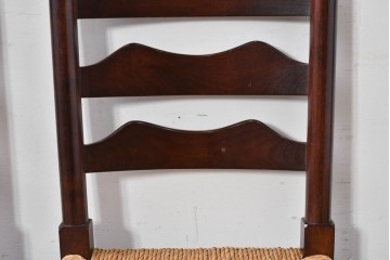 中古　松本民芸家具　ラッシ座面　波打つ背板が特徴の#22型ラダーバックチェア4脚セット　定価(4脚合計)約64万円　(R-085986)