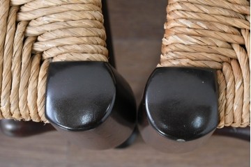 中古　松本民芸家具　ラッシ座面　波打つ背板が特徴の#22型ラダーバックチェア4脚セット　定価(4脚合計)約64万円　(R-085986)