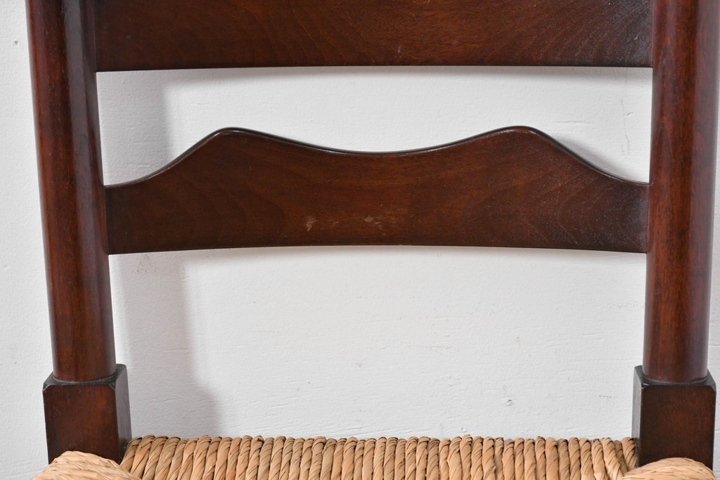 中古　松本民芸家具　ラッシ座面　波打つ背板が特徴の#22型ラダーバックチェア4脚セット　定価(4脚合計)約64万円　(R-085986)