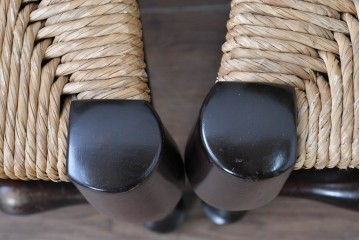 中古　松本民芸家具　ラッシ座面　波打つ背板が特徴の#22型ラダーバックチェア4脚セット　定価(4脚合計)約64万円　(R-085986)