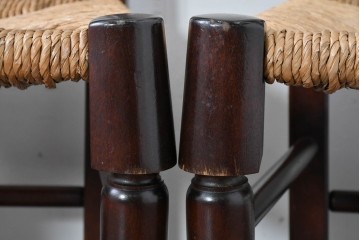 中古　松本民芸家具　ラッシ座面　波打つ背板が特徴の#22型ラダーバックチェア4脚セット　定価(4脚合計)約64万円　(R-085986)