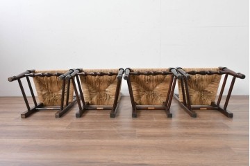 中古　松本民芸家具　ラッシ座面　波打つ背板が特徴の#22型ラダーバックチェア4脚セット　定価(4脚合計)約64万円　(R-085986)