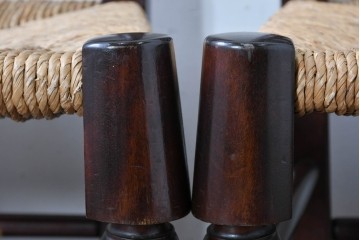 中古　松本民芸家具　ラッシ座面　波打つ背板が特徴の#22型ラダーバックチェア4脚セット　定価(4脚合計)約64万円　(R-085986)