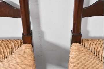 中古　松本民芸家具　ラッシ座面　波打つ背板が特徴の#22型ラダーバックチェア4脚セット　定価(4脚合計)約64万円　(R-085986)