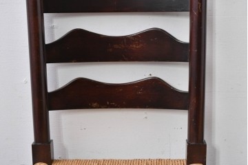 中古　松本民芸家具　ラッシ座面　波打つ背板が特徴の#22型ラダーバックチェア4脚セット　定価(4脚合計)約64万円　(R-085986)