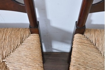 中古　松本民芸家具　ラッシ座面　波打つ背板が特徴の#22型ラダーバックチェア4脚セット　定価(4脚合計)約64万円　(R-085986)