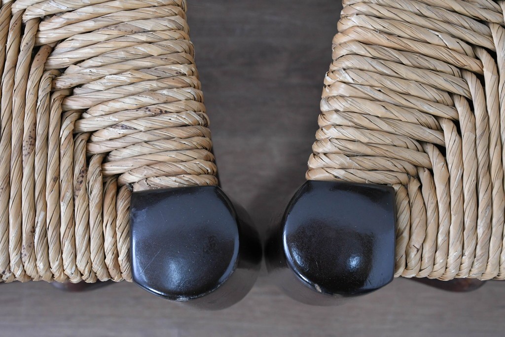 中古　松本民芸家具　ラッシ座面　波打つ背板が特徴の#22型ラダーバックチェア4脚セット　定価(4脚合計)約64万円　(R-085986)