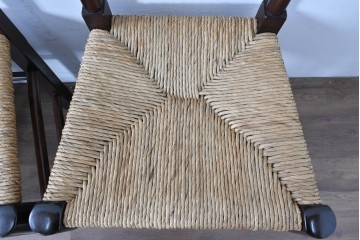 中古　松本民芸家具　ラッシ座面　波打つ背板が特徴の#22型ラダーバックチェア4脚セット　定価(4脚合計)約64万円　(R-085986)