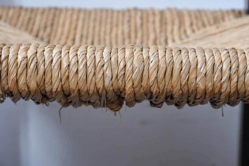 中古　松本民芸家具　ラッシ座面　波打つ背板が特徴の#22型ラダーバックチェア3脚セット　定価(3脚合計)約48万円　(R-085987)