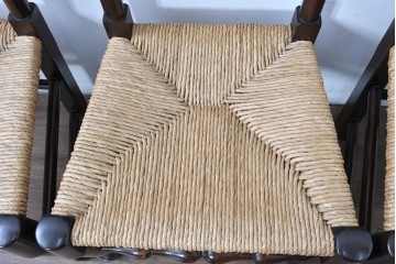 中古　松本民芸家具　ラッシ座面　波打つ背板が特徴の#22型ラダーバックチェア3脚セット　定価(3脚合計)約48万円　(R-085987)