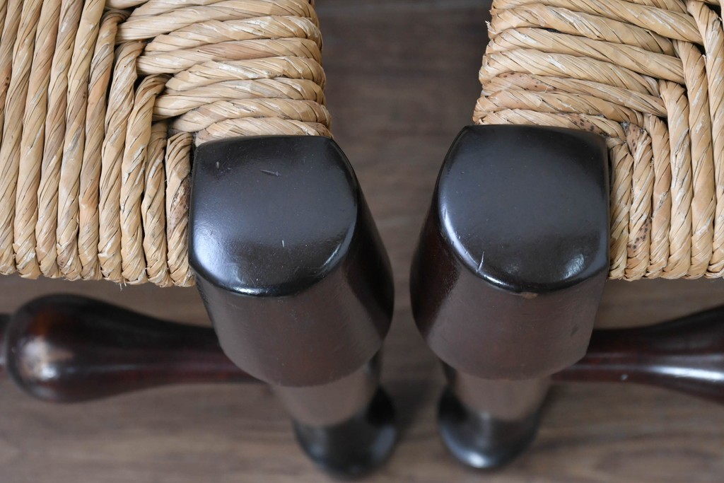 中古　松本民芸家具　ラッシ座面　波打つ背板が特徴の#22型ラダーバックチェア3脚セット　定価(3脚合計)約48万円　(R-085987)