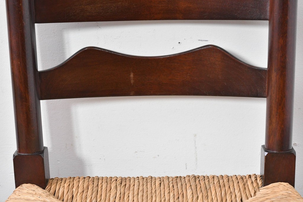 中古　松本民芸家具　ラッシ座面　波打つ背板が特徴の#22型ラダーバックチェア3脚セット　定価(3脚合計)約48万円　(R-085987)