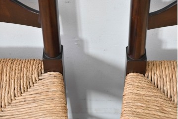 中古　松本民芸家具　ラッシ座面　波打つ背板が特徴の#22型ラダーバックチェア3脚セット　定価(3脚合計)約48万円　(R-085987)