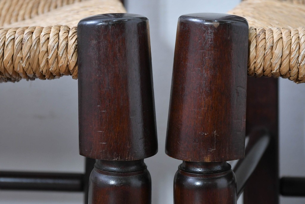 中古　松本民芸家具　ラッシ座面　波打つ背板が特徴の#22型ラダーバックチェア3脚セット　定価(3脚合計)約48万円　(R-085987)