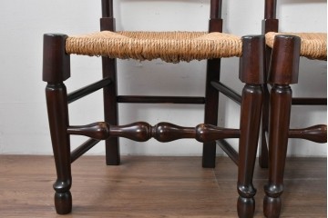 中古　松本民芸家具　ラッシ座面　波打つ背板が特徴の#22型ラダーバックチェア3脚セット　定価(3脚合計)約48万円　(R-085987)