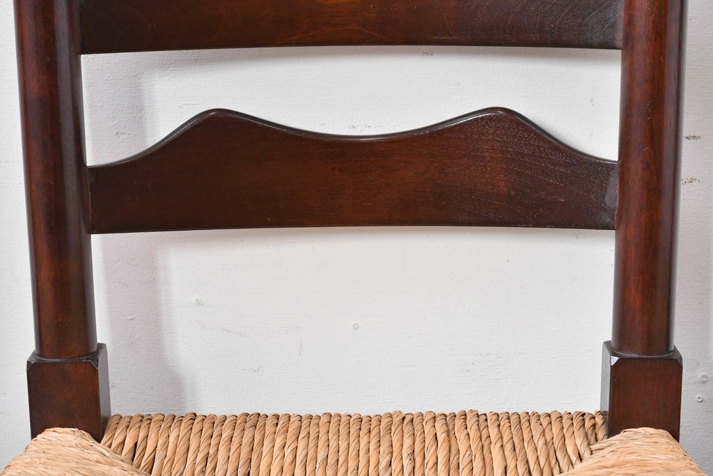 中古　松本民芸家具　ラッシ座面　波打つ背板が特徴の#22型ラダーバックチェア3脚セット　定価(3脚合計)約48万円　(R-085987)