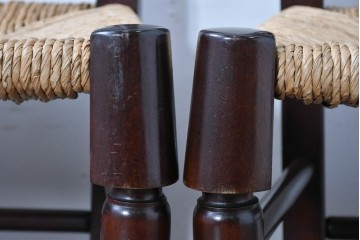 中古　松本民芸家具　ラッシ座面　波打つ背板が特徴の#22型ラダーバックチェア3脚セット　定価(3脚合計)約48万円　(R-085987)