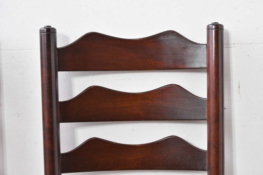 中古　松本民芸家具　ラッシ座面　波打つ背板が特徴の#22型ラダーバックチェア3脚セット　定価(3脚合計)約48万円　(R-085987)