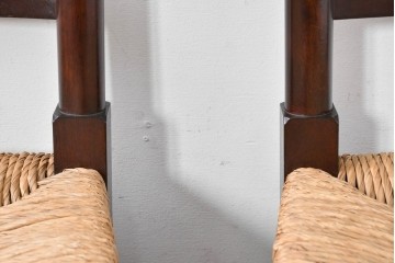 中古　松本民芸家具　ラッシ座面　波打つ背板が特徴の#22型ラダーバックチェア3脚セット　定価(3脚合計)約48万円　(R-085987)