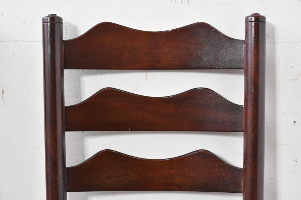 中古　松本民芸家具　ラッシ座面　波打つ背板が特徴の#22型ラダーバックチェア3脚セット　定価(3脚合計)約48万円　(R-085987)