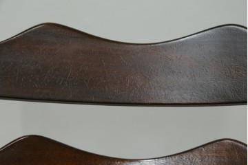 中古　松本民芸家具　ラッシ座面　波打つ背板が特徴の#22型ラダーバックチェア2脚セット　定価(2脚合計)約32万円　(R-085988)