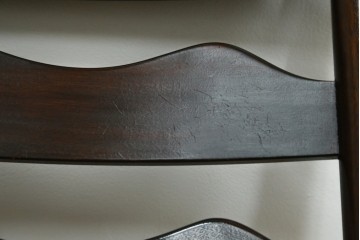 中古　松本民芸家具　ラッシ座面　波打つ背板が特徴の#22型ラダーバックチェア2脚セット　定価(2脚合計)約32万円　(R-085988)